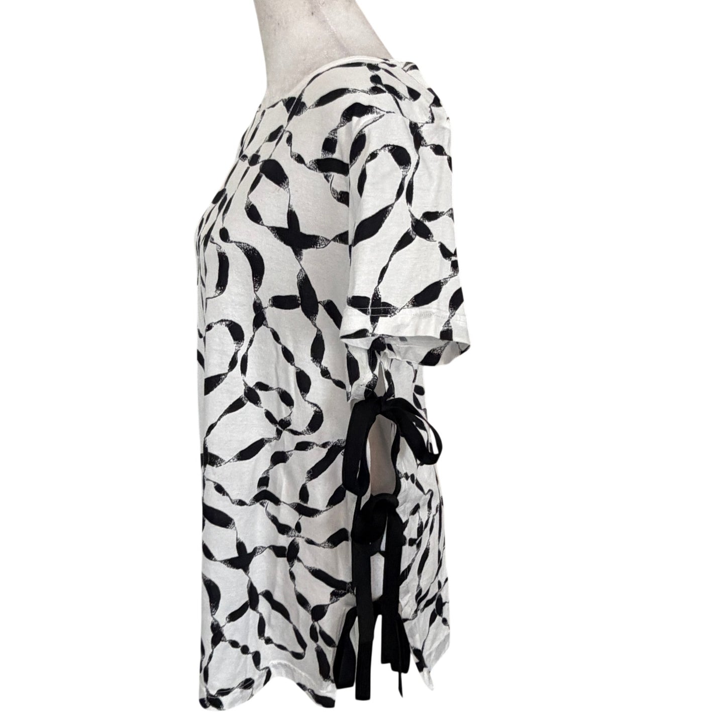 Helmut Lang White and Black Short Sleeve Top Black Side Ties Womens Size Medium