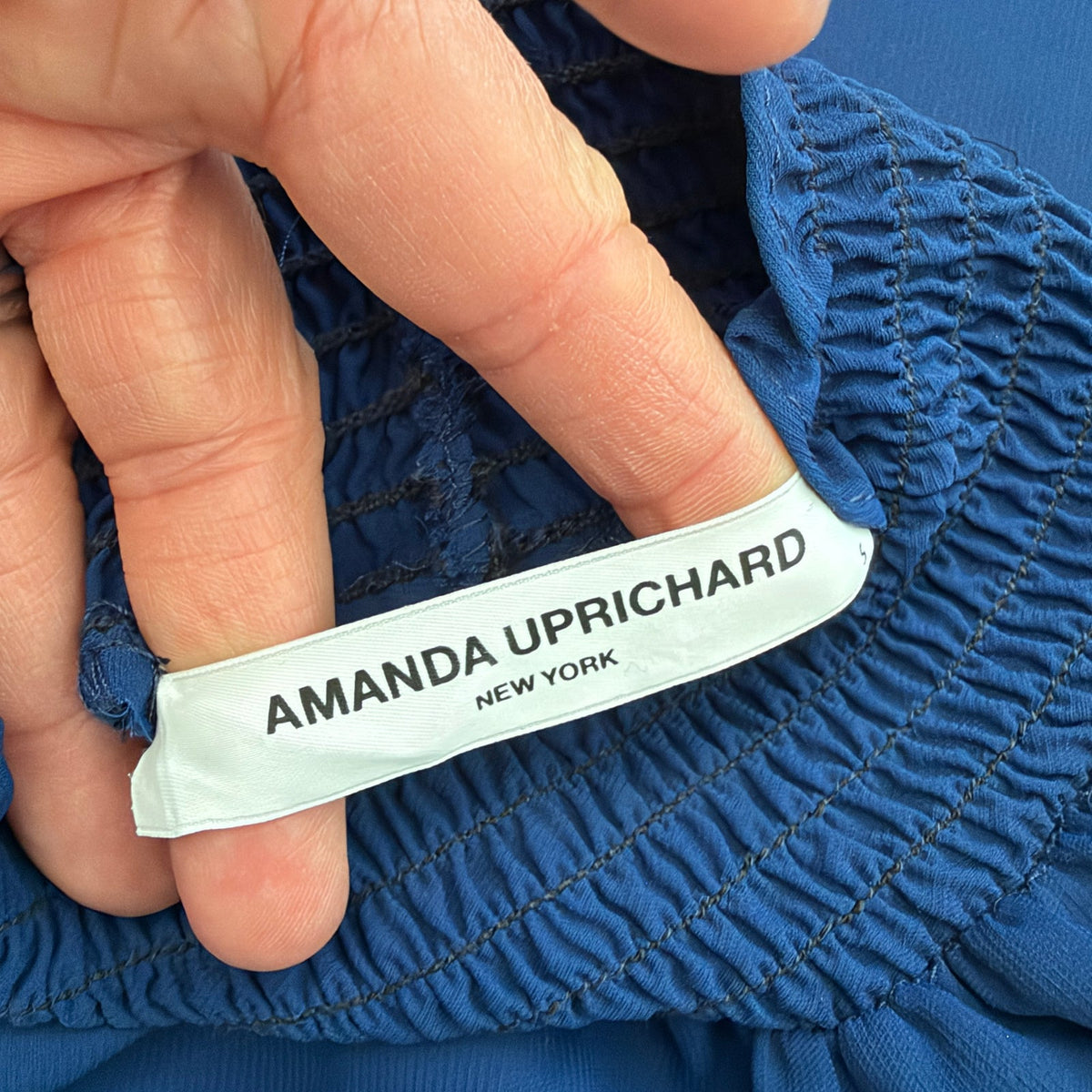 Amanda Uprichard Blue Mini Shift Dress Ruched Sleeves Mock Neck Women Size Small