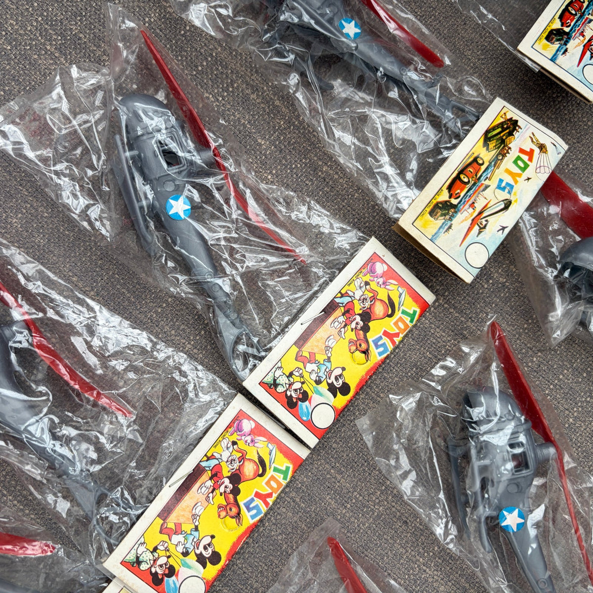 Vintage 1960s Dime-Store Gray Plastic Helicopter Toy Hong Kong NEW LOT of 5