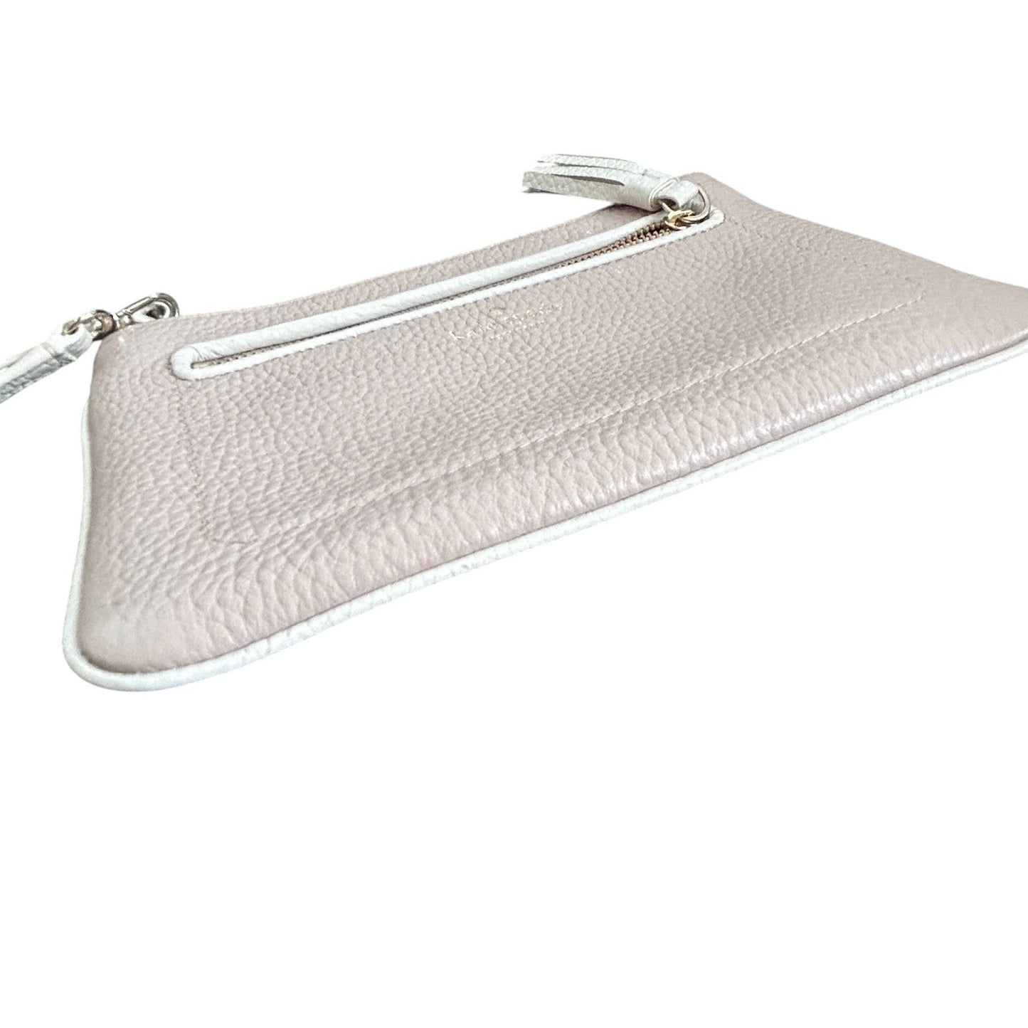 Kate Spade Tan and Ivory Pebbled Leather Zippered Pouch Clutch Wristlet