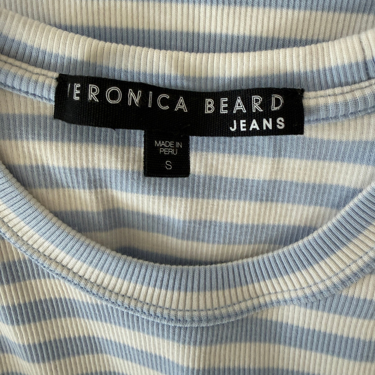 Veronica Beard Light Blue & White Striped Ruffled T-Shirt Top Women Size Small