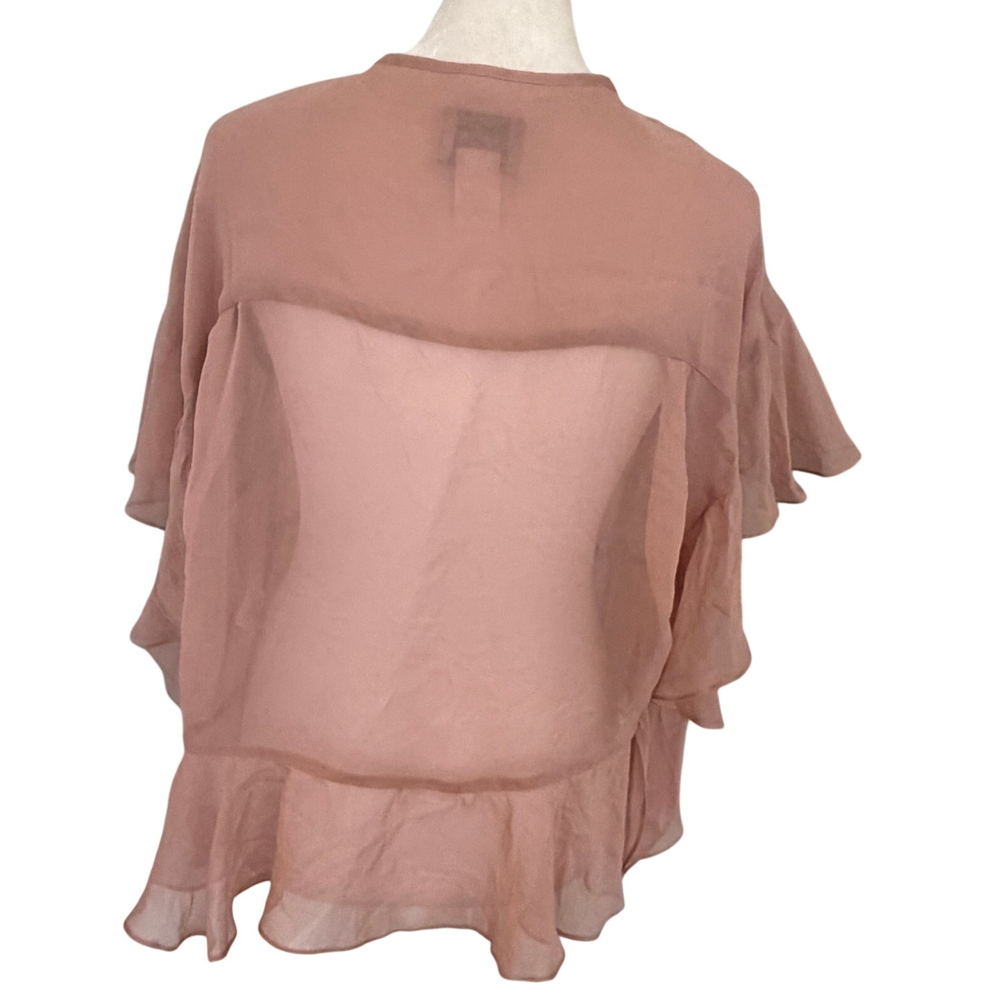 Rachel Comey Dusty Pink 100% Silk Sheer V-Neck Ruffled Blouse Womens Size 6