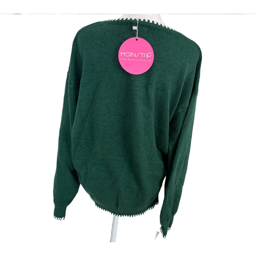 Main Strip Hunter Green Red White Merry Christmas Sweater Womens Size Large NEW