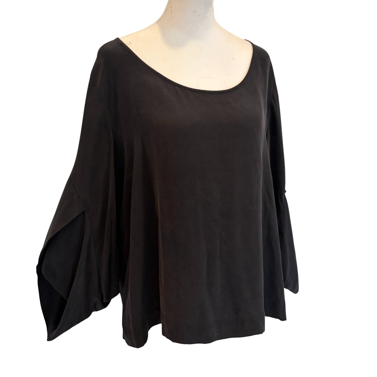 Eileen Fisher System Black Boxy Top 100% Silk Womens Size Large