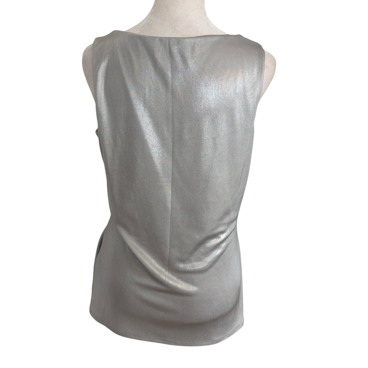 White House Black Market Silver Gray Sleeveless Top Cowl Neck Womens Size Medium