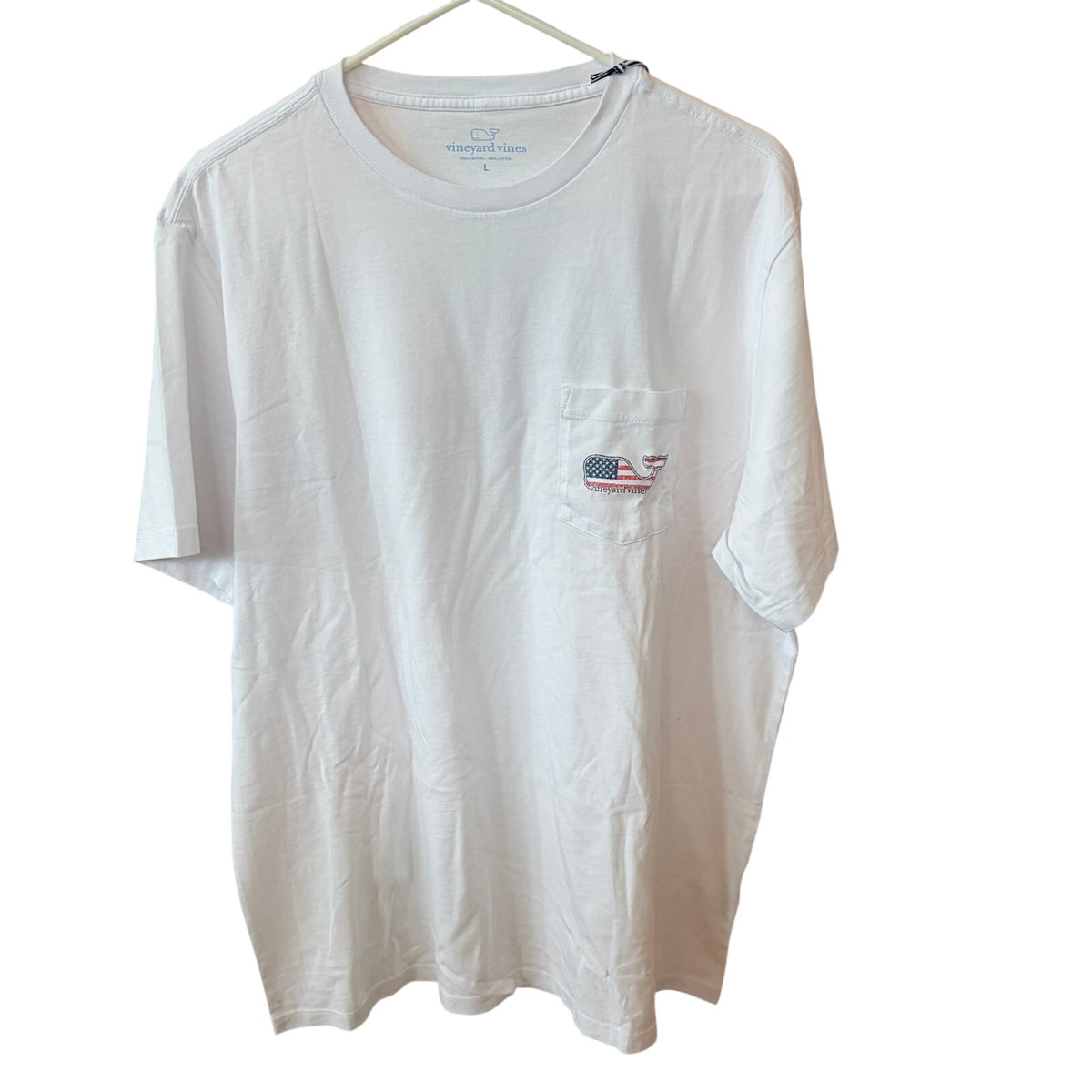 Vineyard Vines Short Sleeve Graphic Pocket Tee American Flag Whale Men Size Large