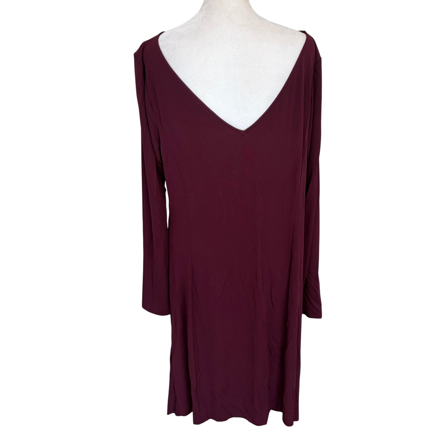 Worth New York Burgundy Side Ruche Long Sleeve Stretch Dress Womens Size Large