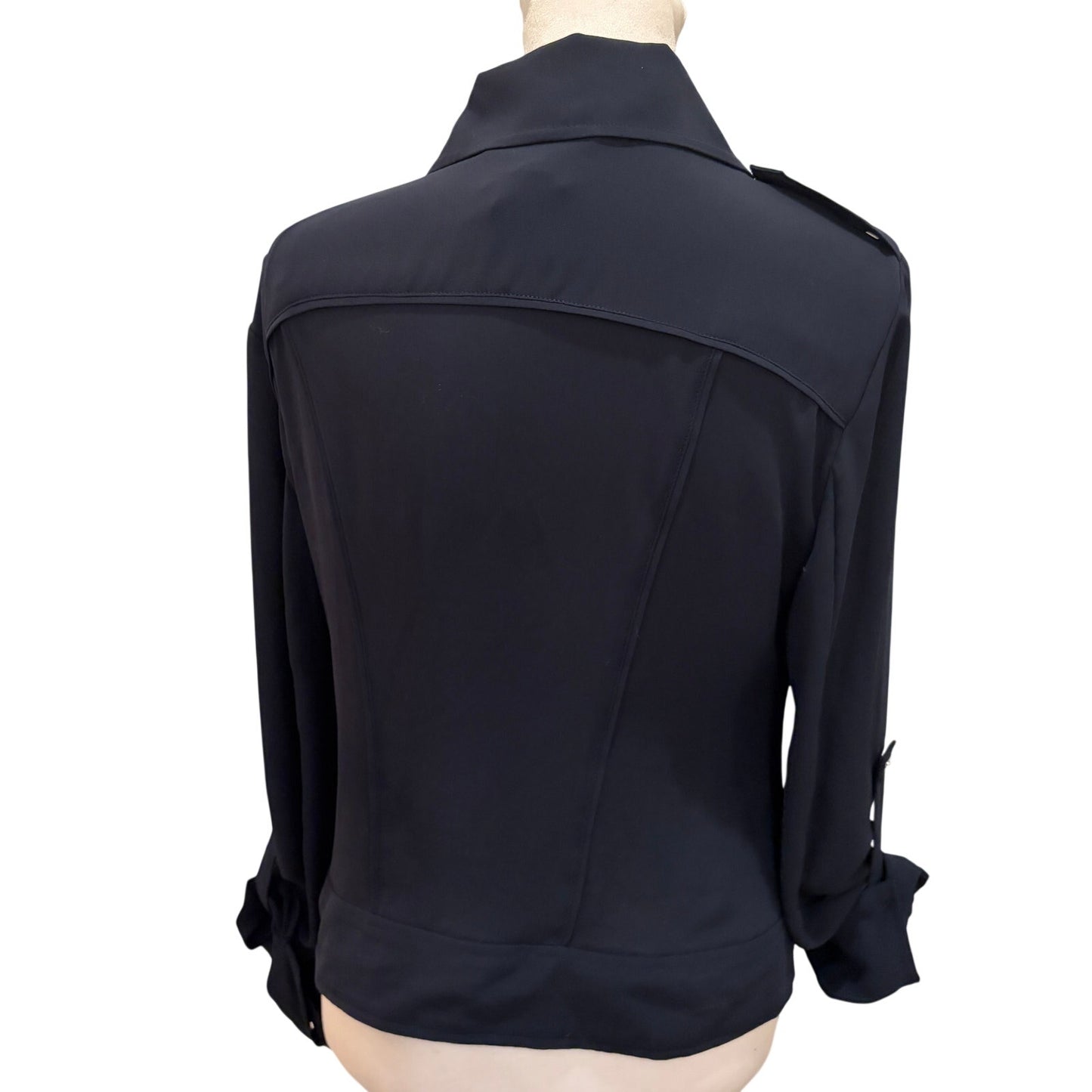 Cache Navy Blue Long Sleeve Full Zip Long Sleeve Blouse Blazer Top Womens Size 6