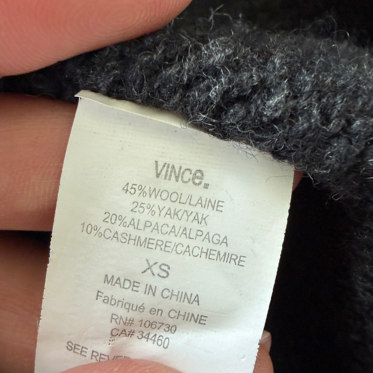 Vince Black and Brown Hooded Yak / Wool Open Cardigan Sweater Womens Size XS