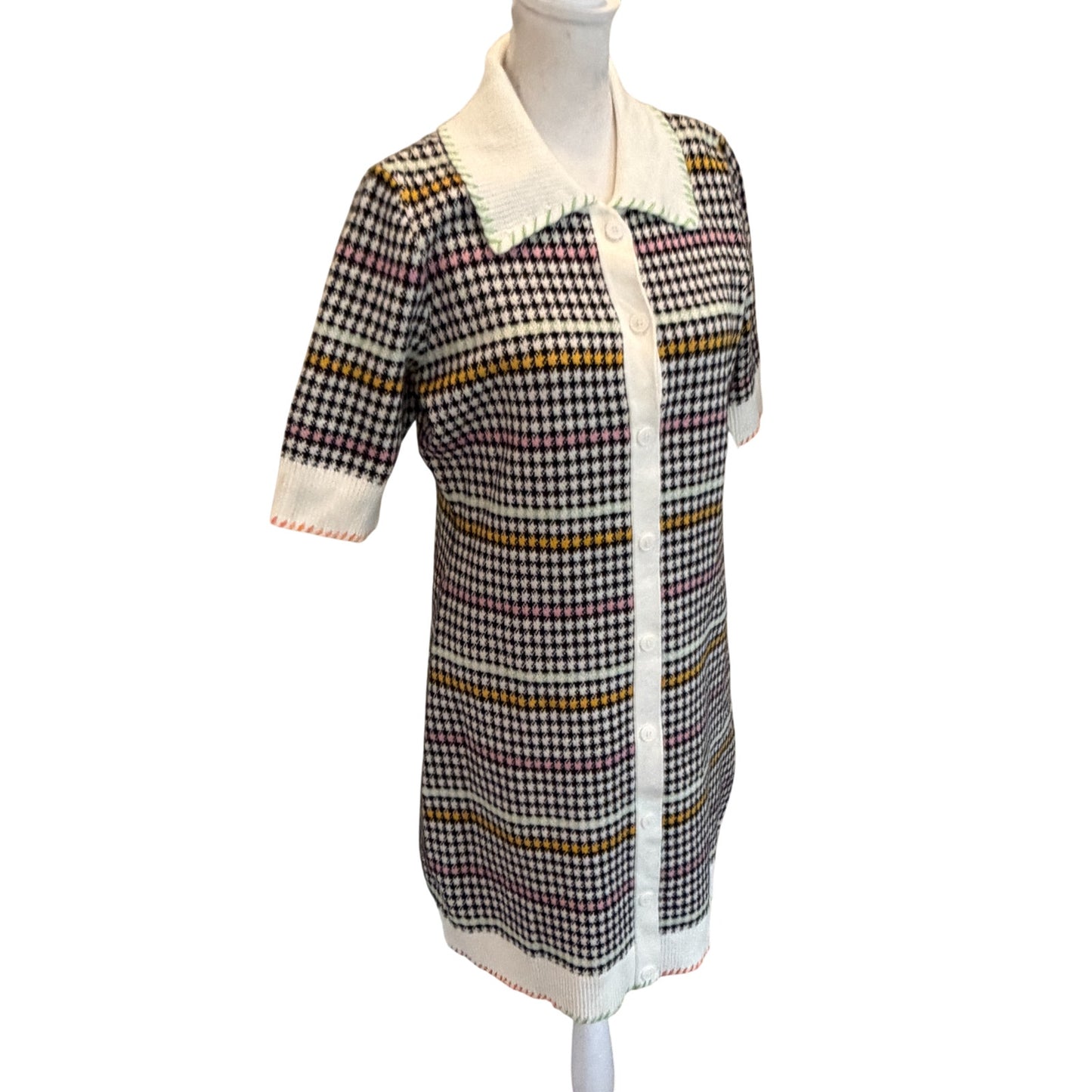 Anthropologie Maeve Buffalo Check Collared Sweater Dress Womens Size Medium NEW