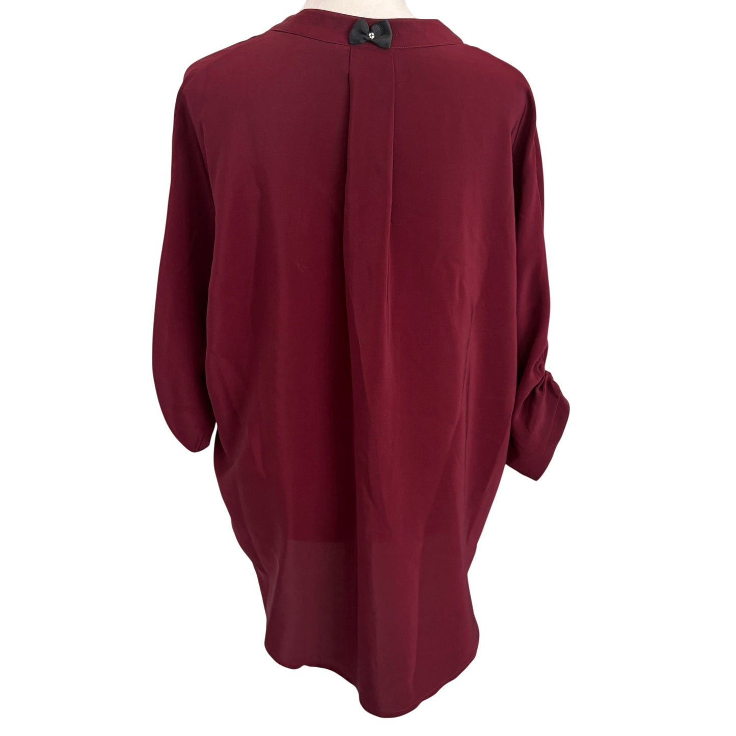 Rungolee Burgundy Pleat Front Short Sleeve Blouse V-Neck Womens Size Medium