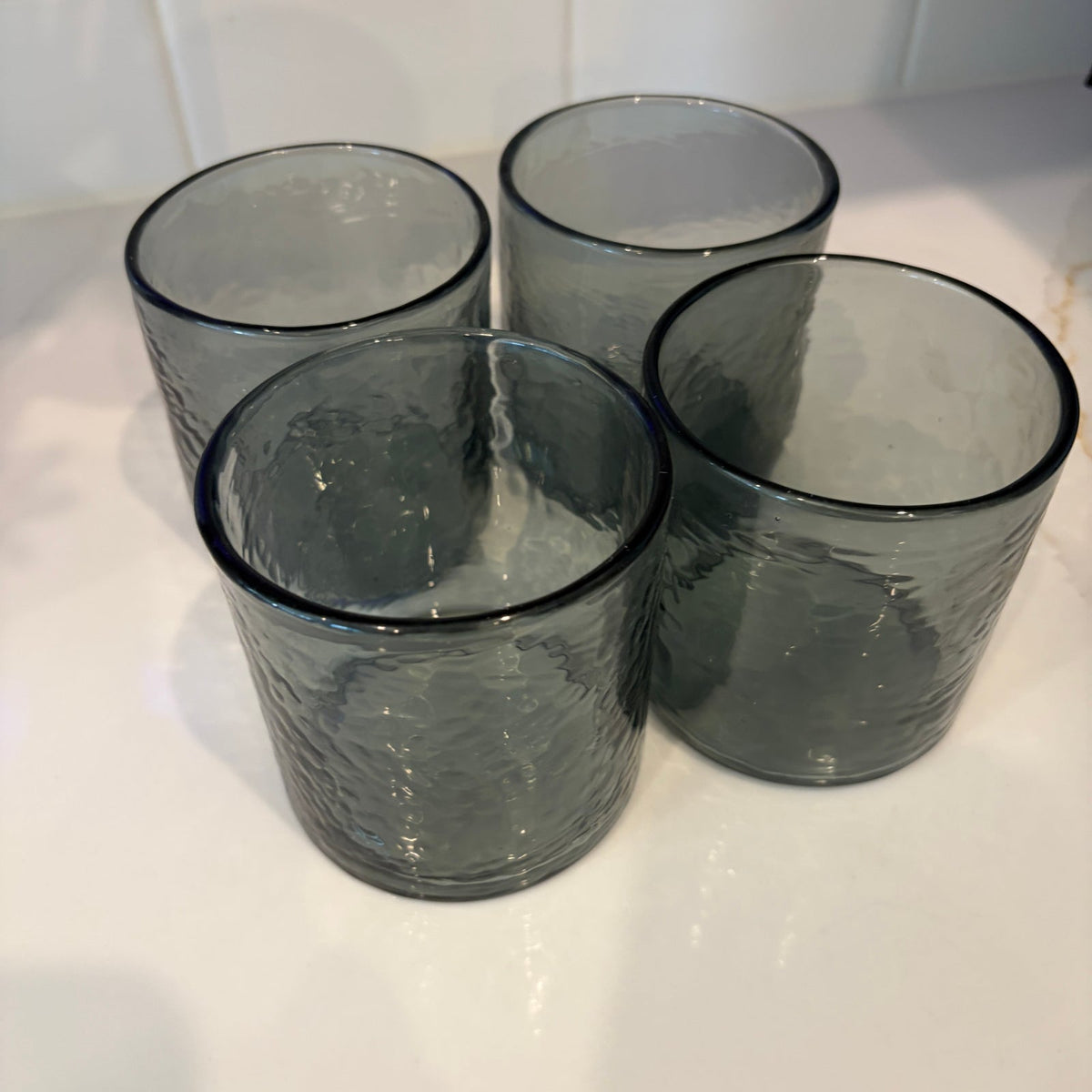 SET 4 Pottery Barn Hammered Short Drinking Glasses Smoke Gray 3.5" High