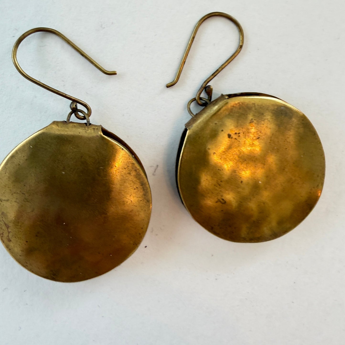 Joan Shepp Hammered Brass Disk Dangle Drop Earrings