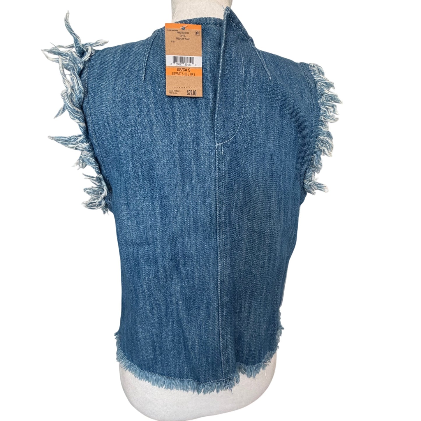 Rachel Roy NWT Denim Sleeveless Top Frayed Edges Womens Size Small NEW