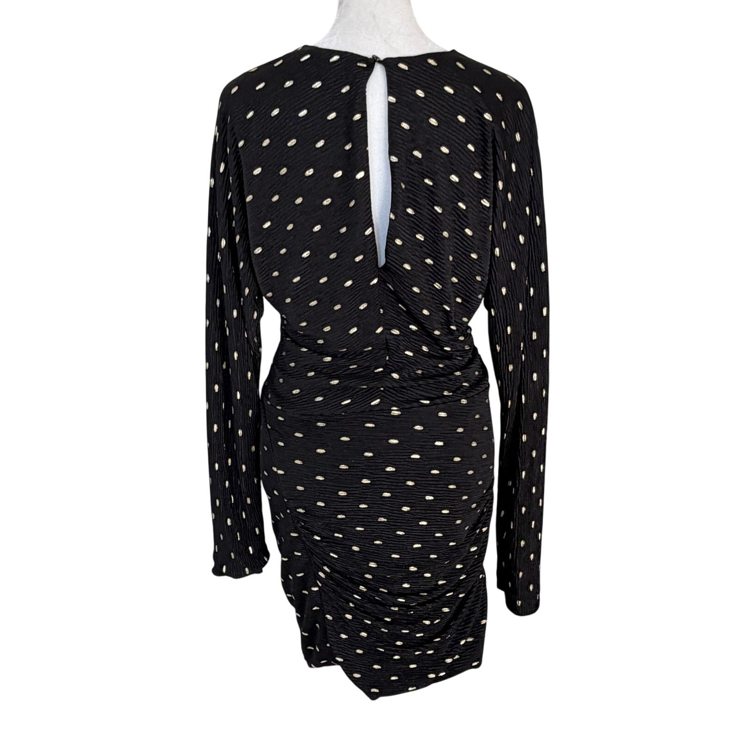 IRO Paris Black and Gold Ruched Long Sleeve V-Neck Dress Womens Size 34 XS