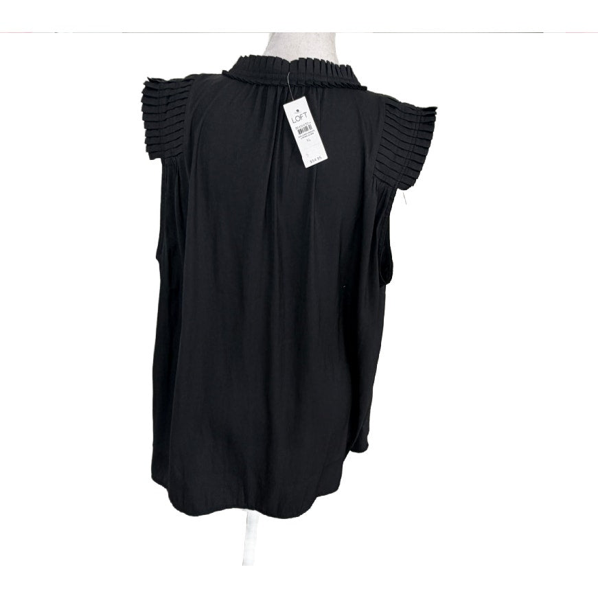 LOFT NWT Black Ruffled V-Neck Sleeveless Top Blouse Womens Size XL NEW