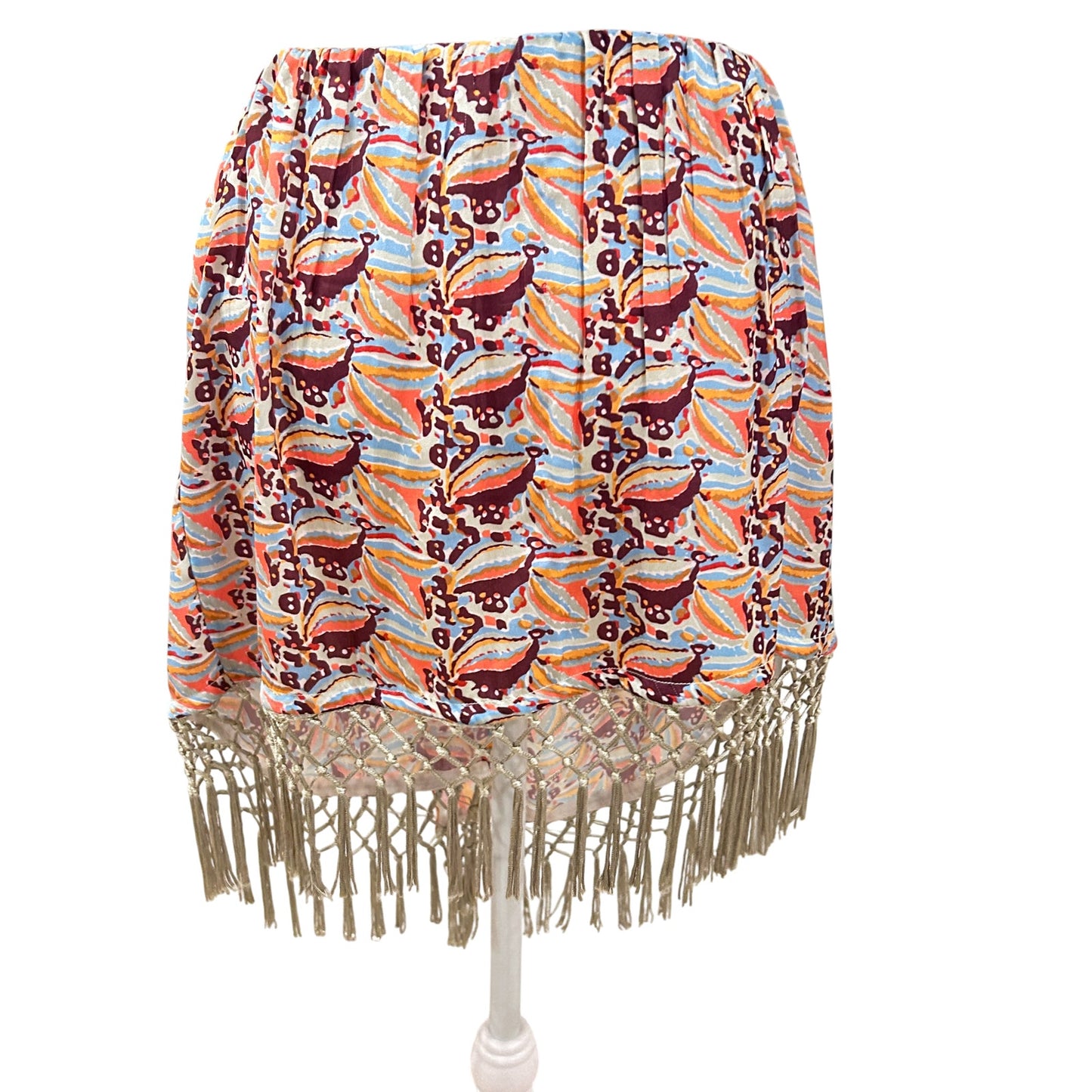 Anthropologie Multi-Color Boho Fringed Hem Mini Skirt Womens Size Large