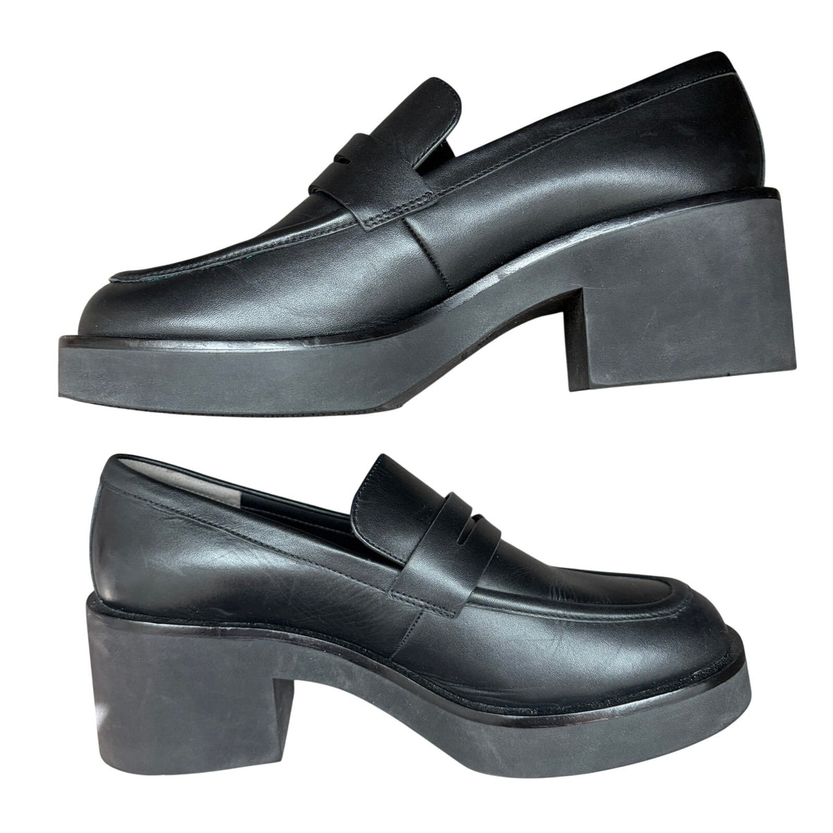 Stuart Weitzman Black Leather Platform Penny Loafers Womens Size 8B