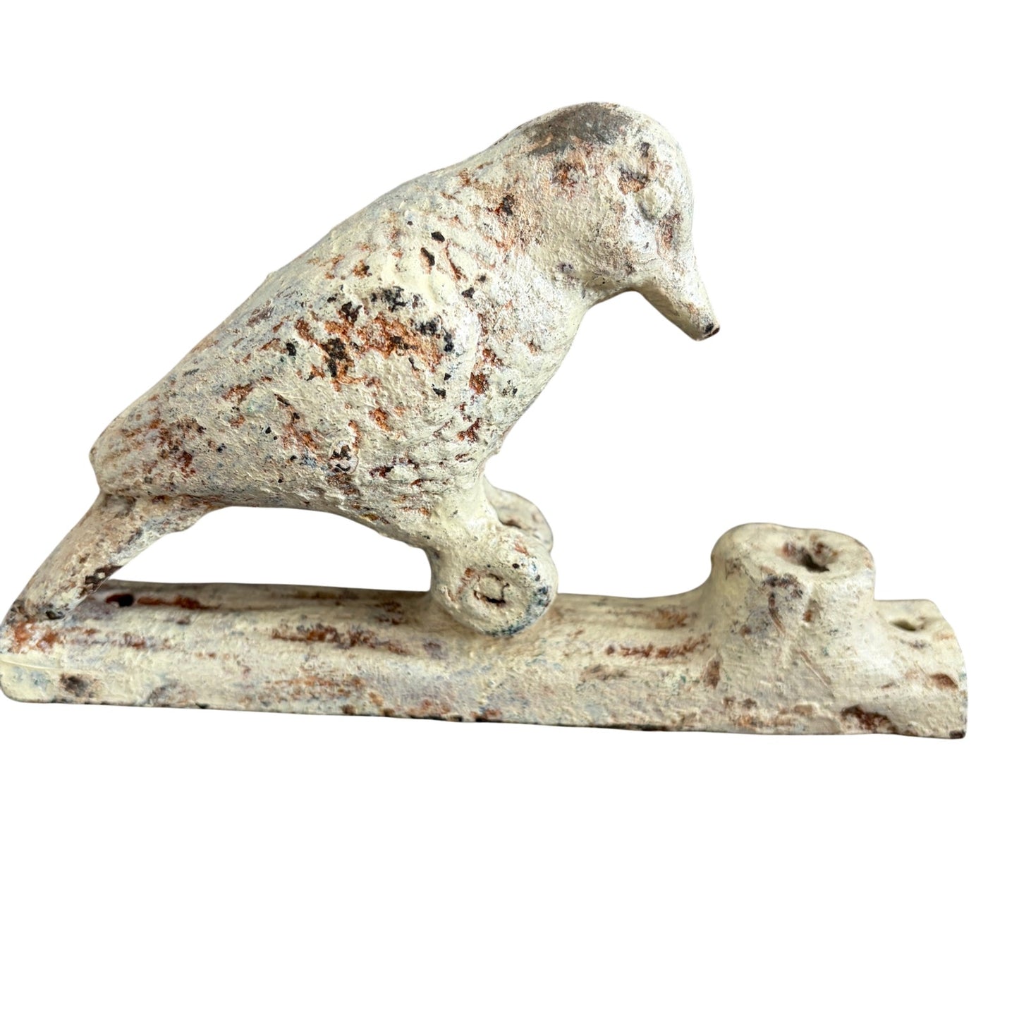Rustic Vintage Cast Iron Bird Door Knocker Ivory and Brown Distressed Look