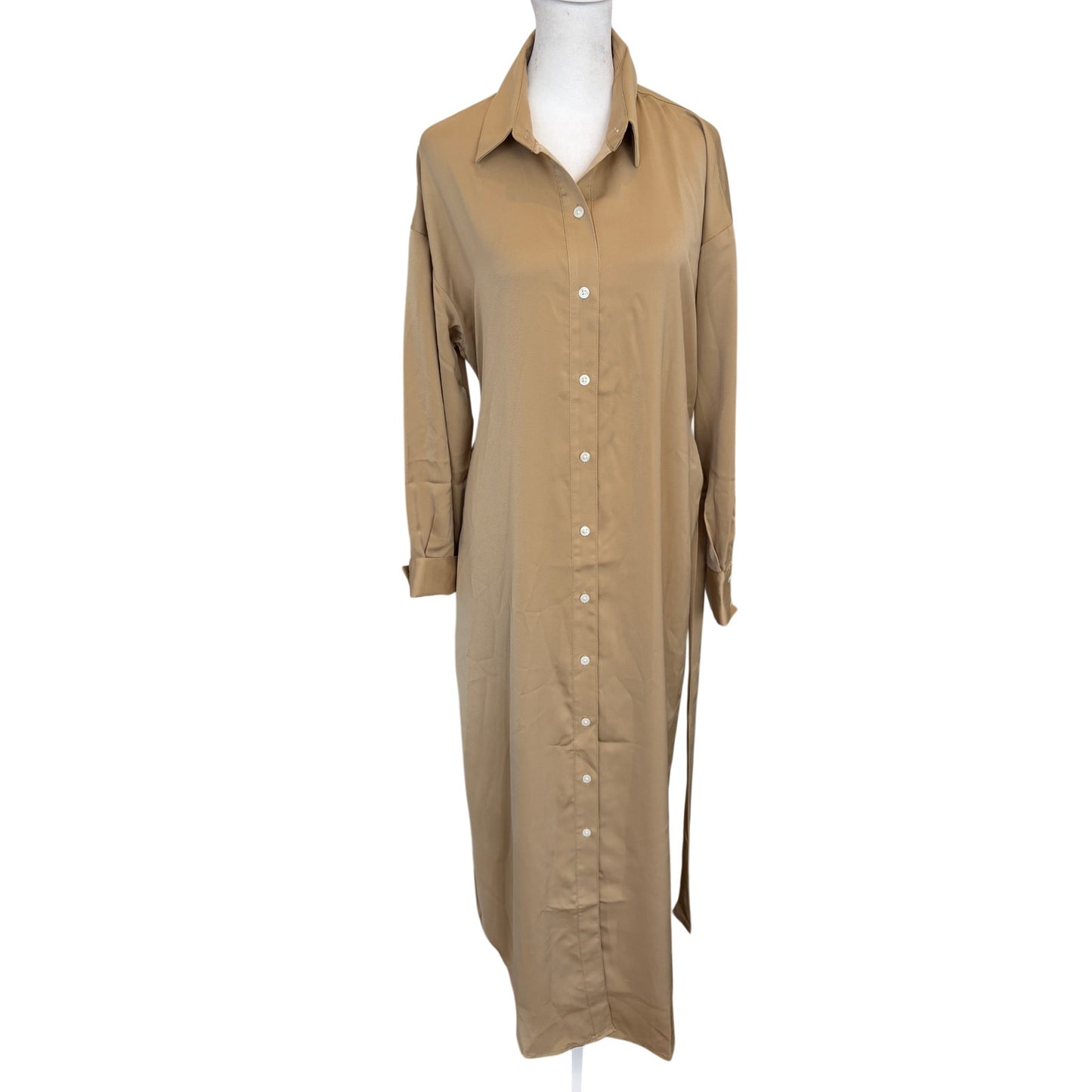 Banana Republic Taupe Long Sleeve Button Down Midi Shirt Dress Women Size Medium