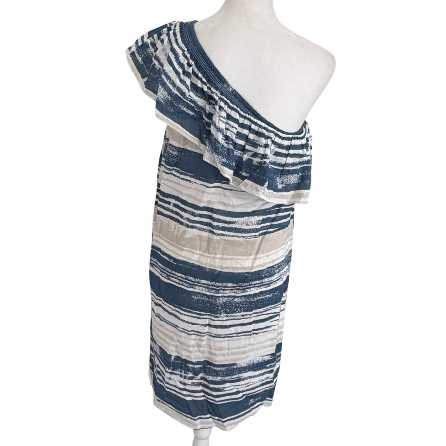 Lilla P Blue and White One Shoulder Summer Sundress Dress Womens Size Small