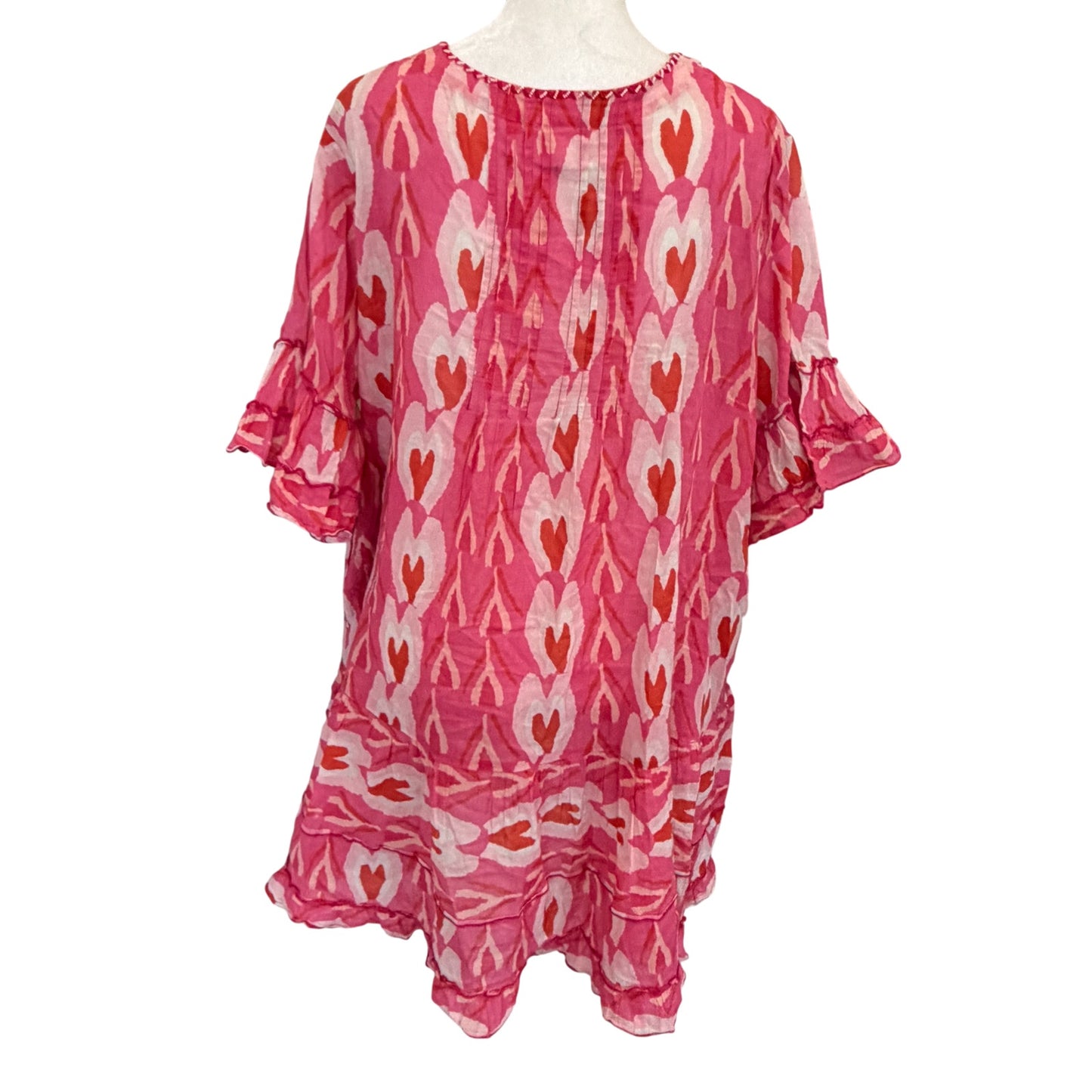 Anthropologie Duet Pink Red Hearts Print Dress Coverup Womens Size Large