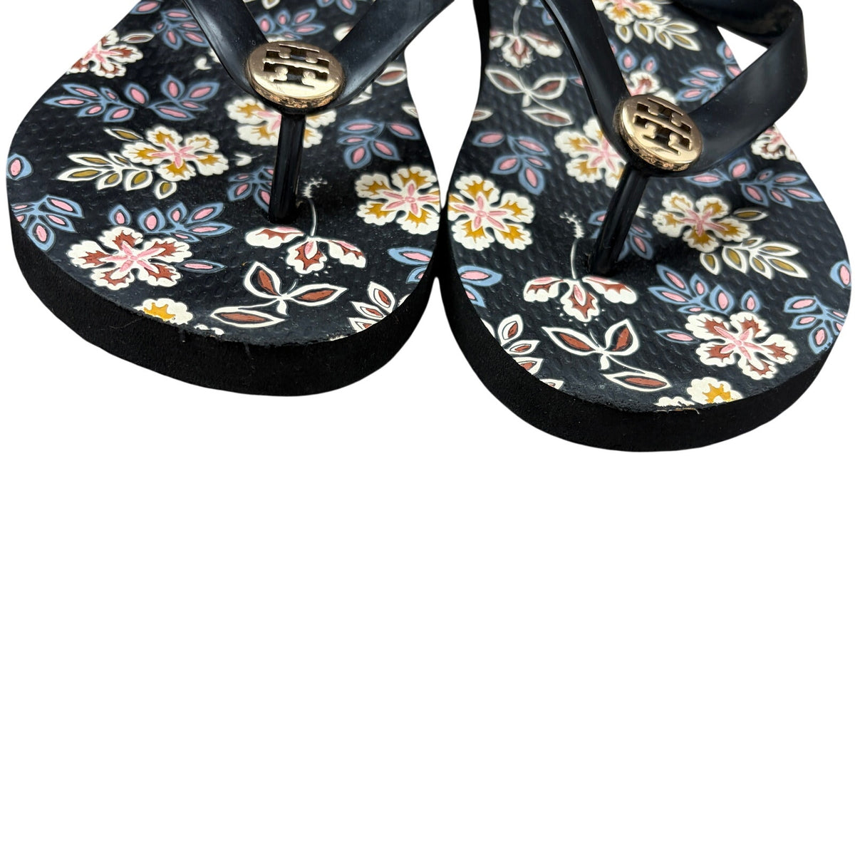 Tory Burch Black Floral Print Flip Flop Thong Sandals Womens Size 7
