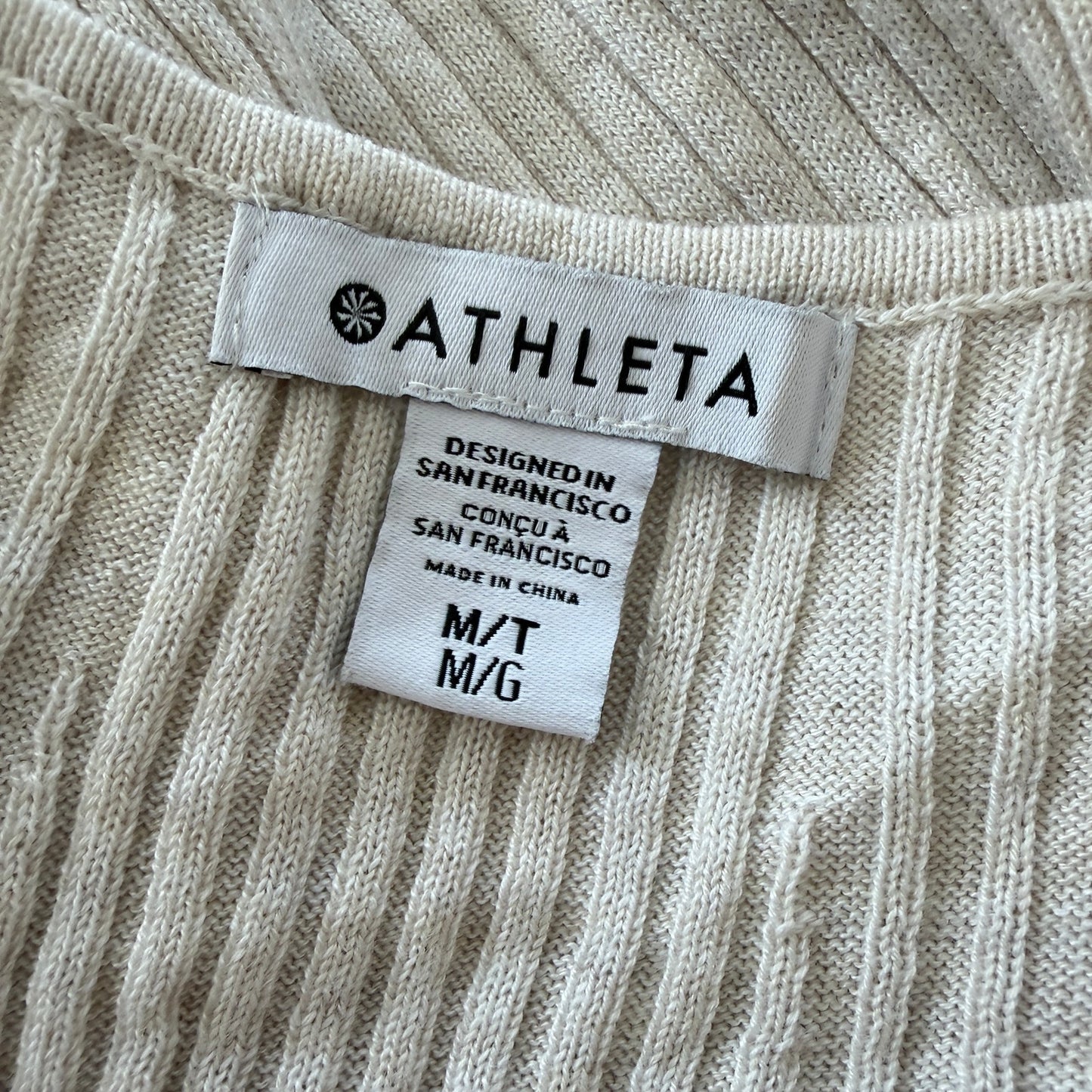 Athleta Ivory Oatmeal Ribbed Long Sleeve Sweater Dress Womens Size Medium Tall
