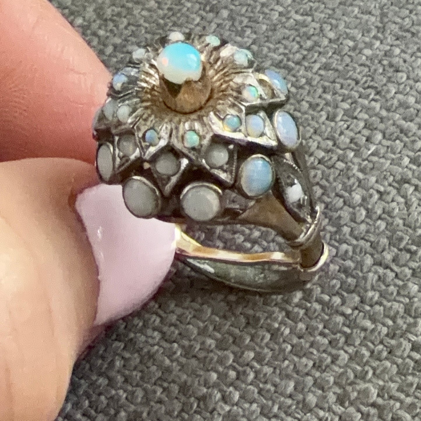 Antique Thai Princess Harem Opal Cluster Ring 14K Gold (2 Missing Stones)