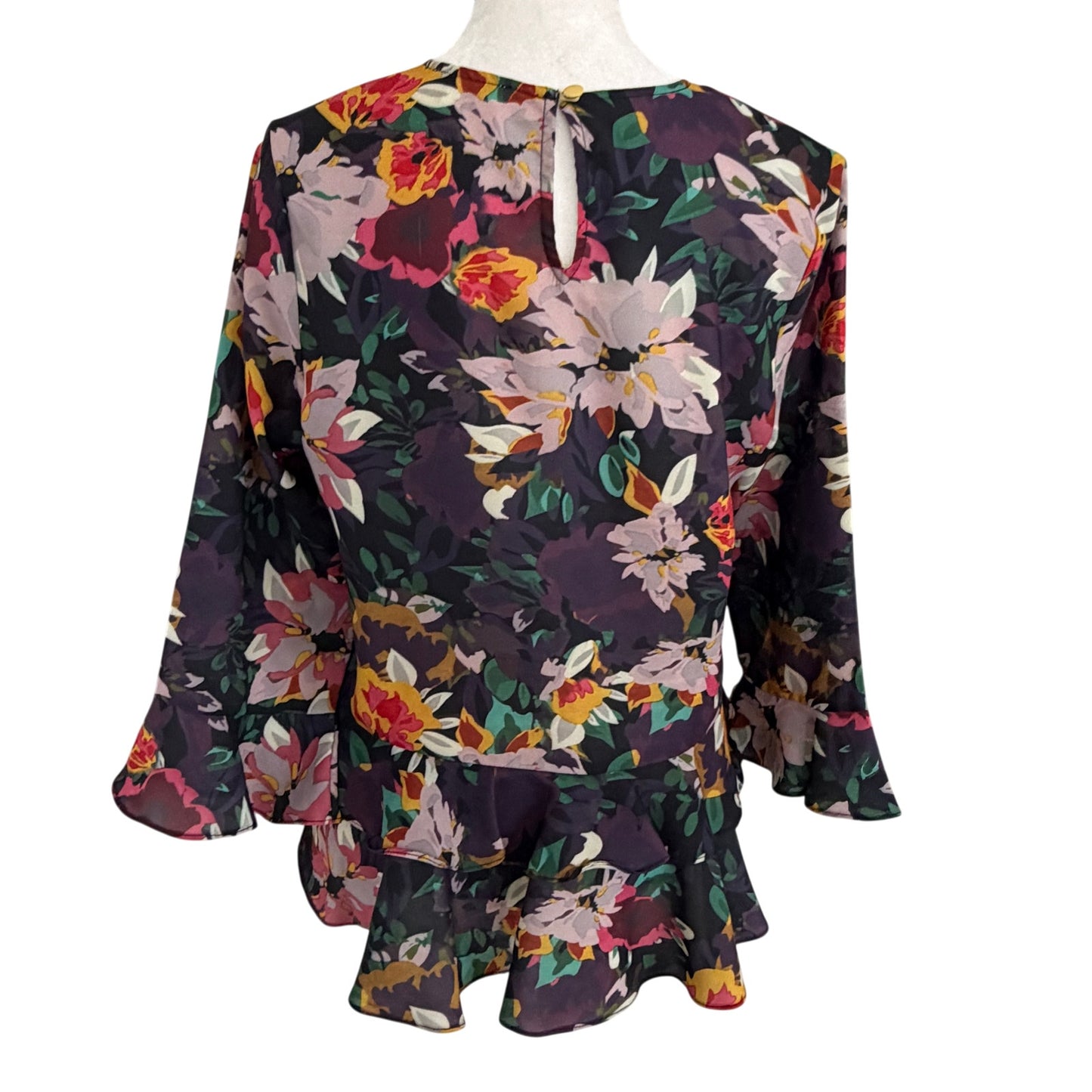Jade Melody Tam Purple, Green, Pink, Yellow Floral Ruffled Blouse Womens Size XS