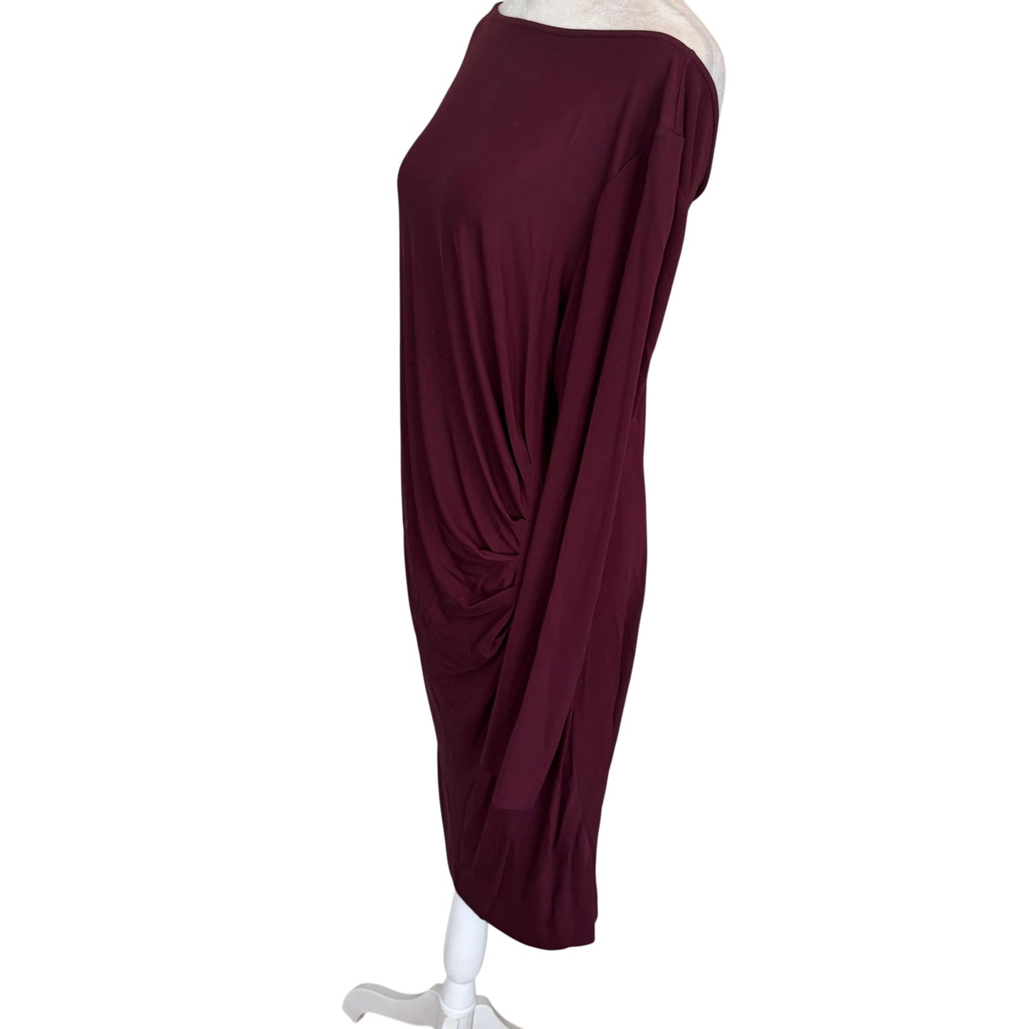 Worth New York Burgundy Side Ruche Long Sleeve Stretch Dress Womens Size Large
