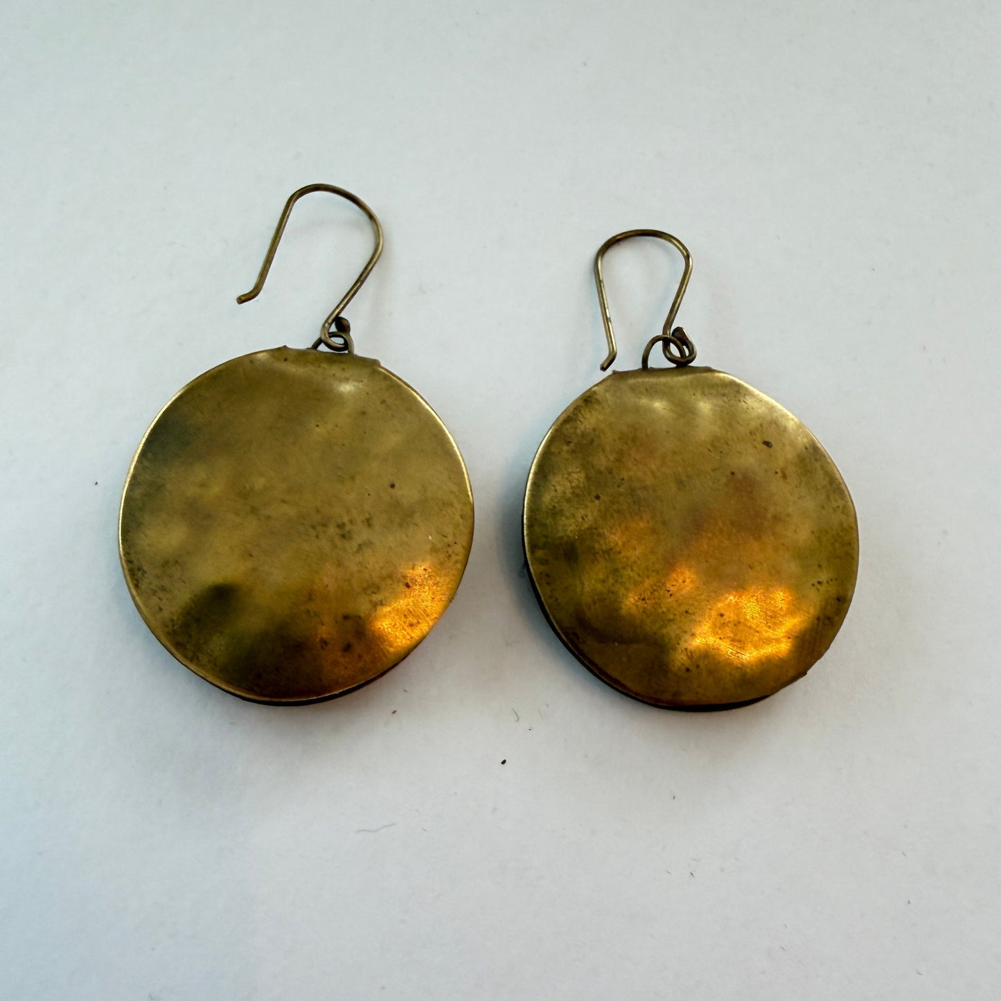 Joan Shepp Hammered Brass Disk Dangle Drop Earrings