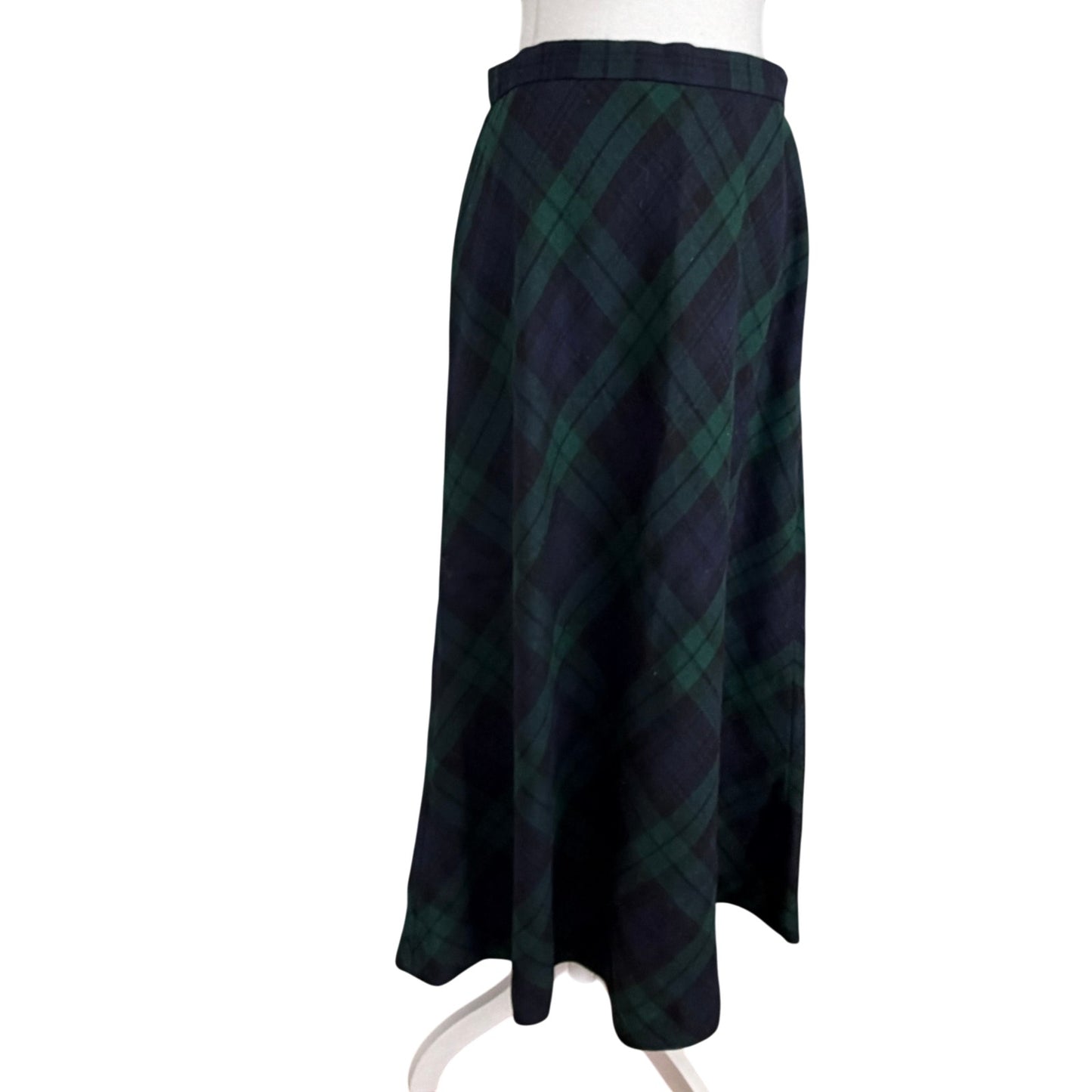 Vintage Ralph Lauren Navy Green Plaid 100% Wool Skirt Womens Size 10 *FLAW*