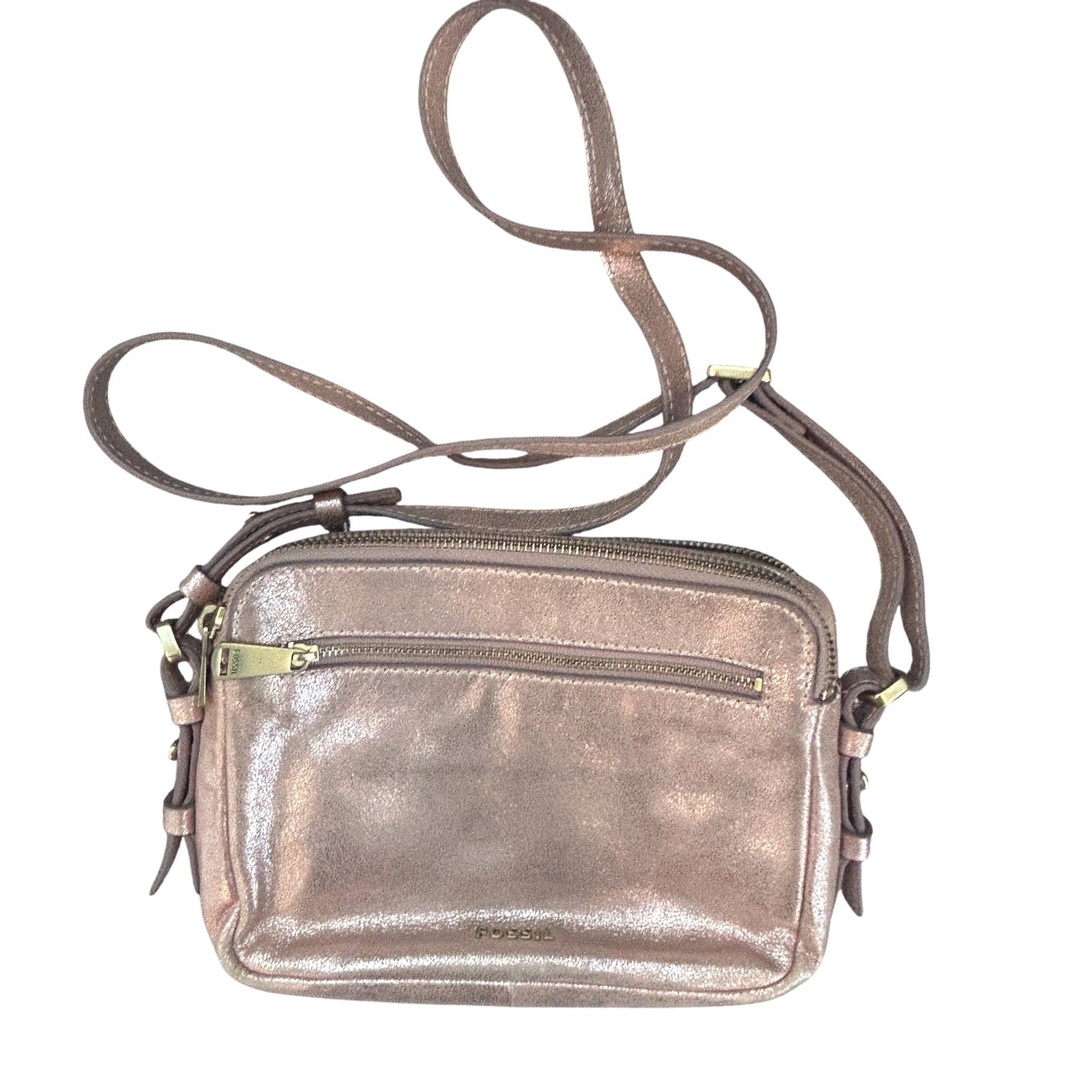 Fossil Bronze Sparkly Cow Hide Leather Crossbody Bag Handbag
