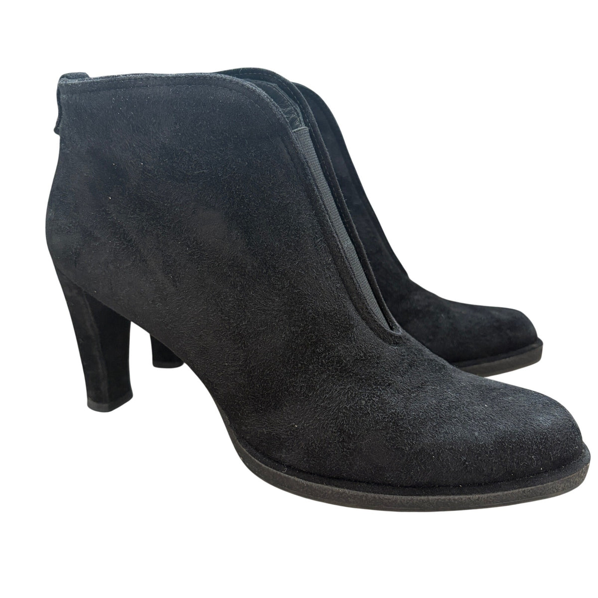Stuart Weitzman Black Suede Bootie Heeled Slip-On Ankle Boots Womens Size 8.5