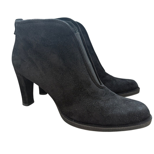 Stuart Weitzman Black Suede Bootie Heeled Slip-On Ankle Boots Womens Size 8.5