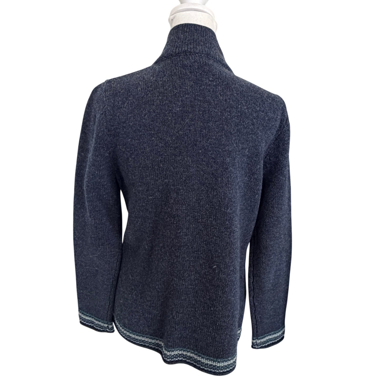 Vintage LL Bean Navy Blue Lambs Wool Full Zip Cardigan Sweater Women Size Medium