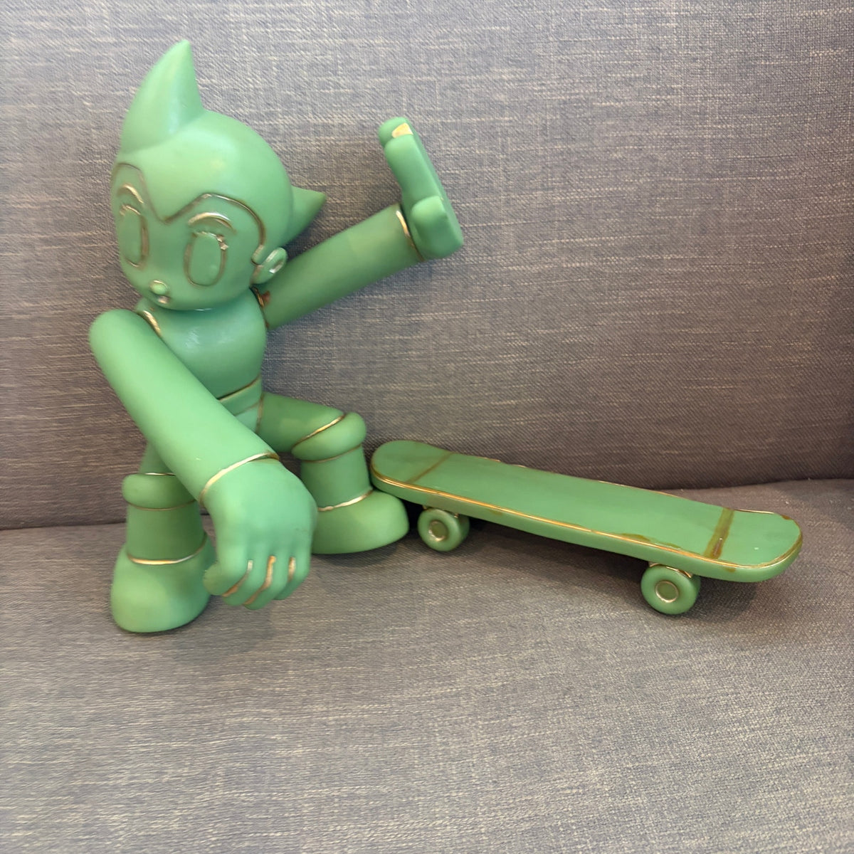 Tezuka Astro Boy Freestyle Jade Green Aged Copper Figure With Skateboard