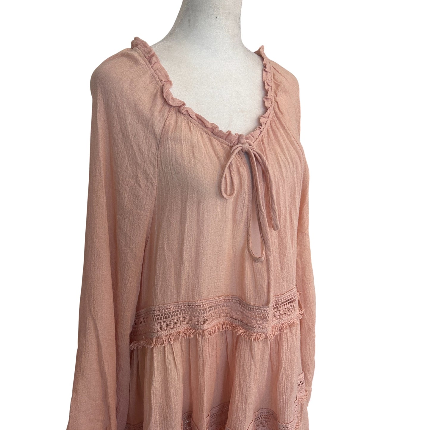 Eberjey Anthropologie Peach Boho Fringed Beach Cover Up Womens Size Large