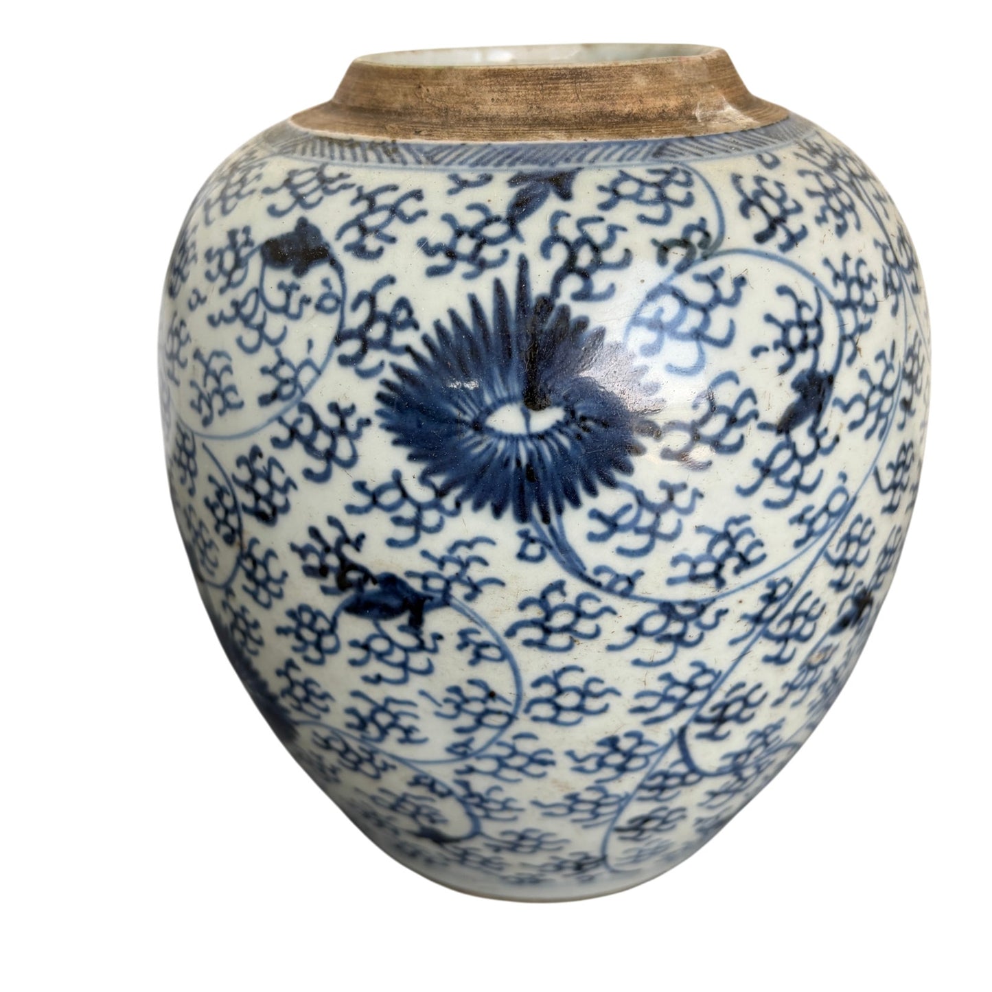 Antique 19th Century Chinese Art Porcelain Blue and White Ginger Jar 9" x 7"