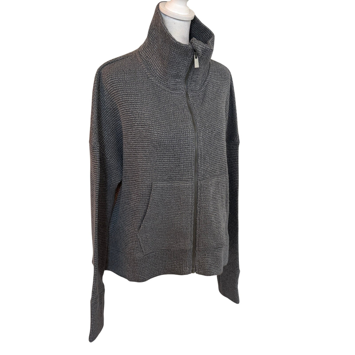Sweaty Betty Restful Boucle Zip Through Charcoal Sweatshirt Womens Size Small
