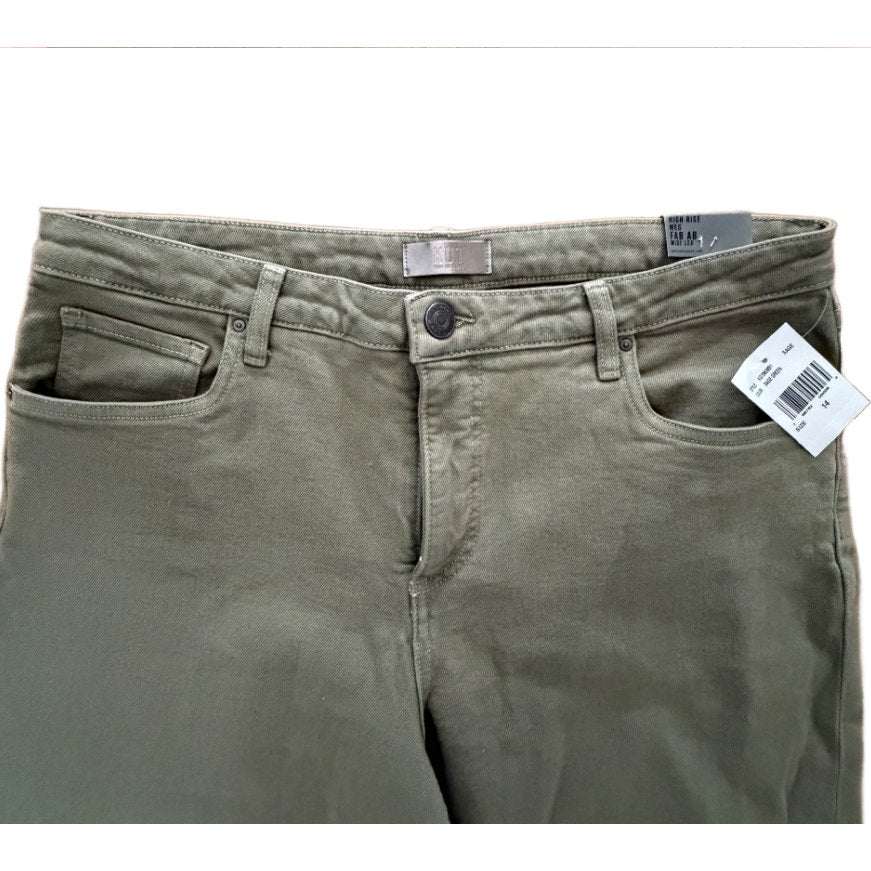 KUT FROM THE KLOTH High Rise Meg Fab Ab Wide Leg Jeans Olive Womens Size 14 NWT
