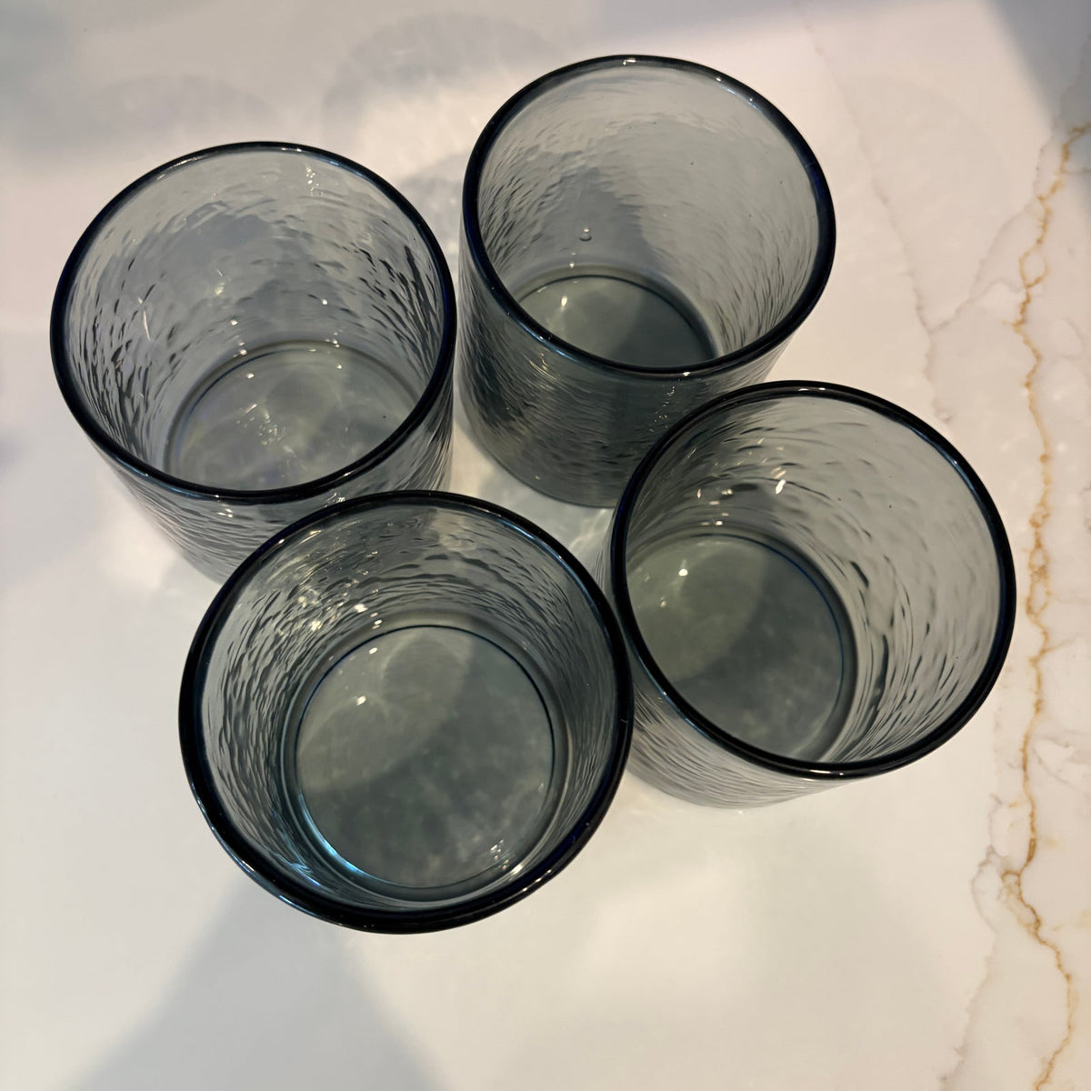 SET 4 Pottery Barn Hammered Short Drinking Glasses Smoke Gray 3.5" High