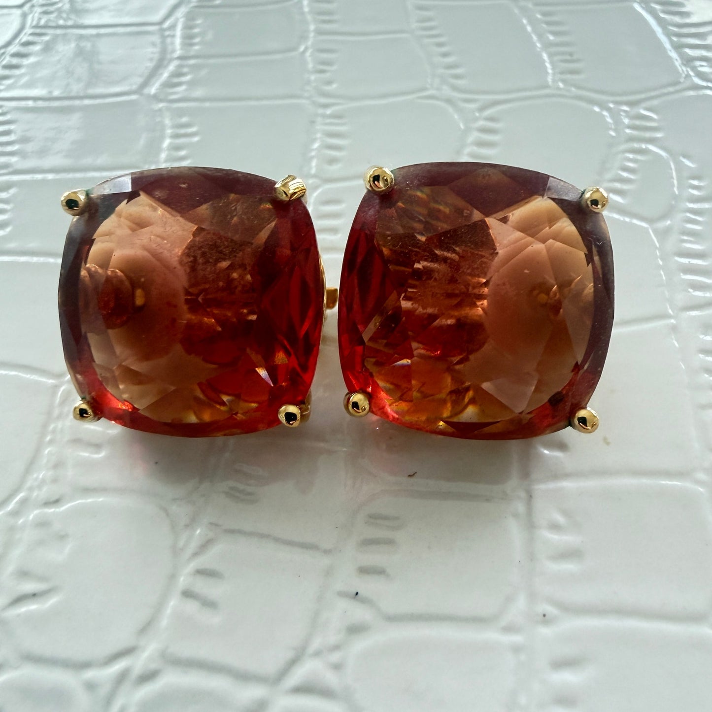 Kate Spade New York Amber Colored, Gold Tone Large Gumdrop Clip-on Earrings
