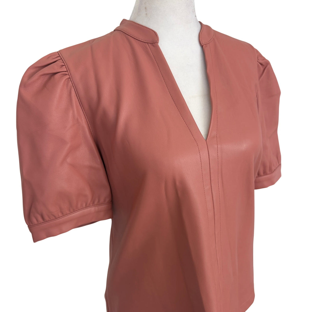 Steve Madden Faux Leather Puff Sleeve V-Notch Blouse Dusty Pink Women's Size XS