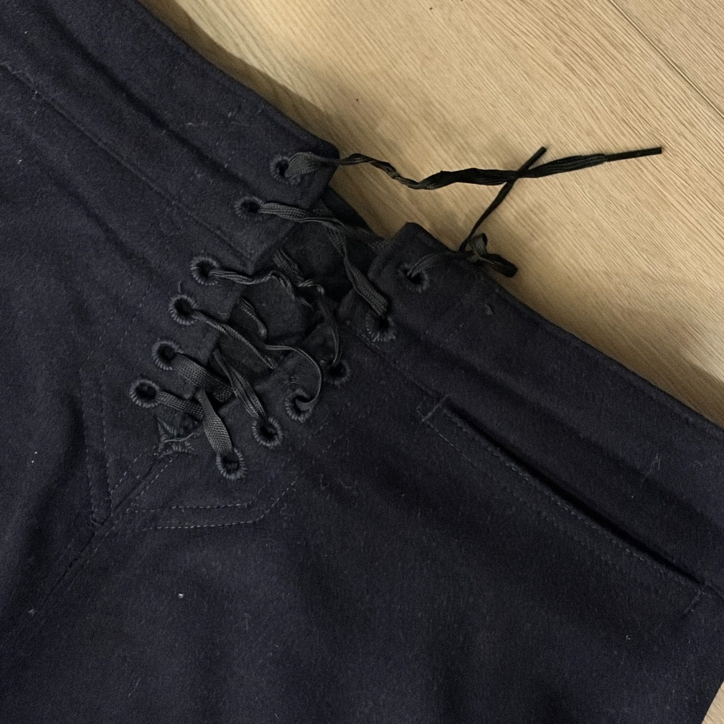 Vintage US NAVY Wool Flap Front Sailor Pants Uniform Tied Back Mens Small 31"