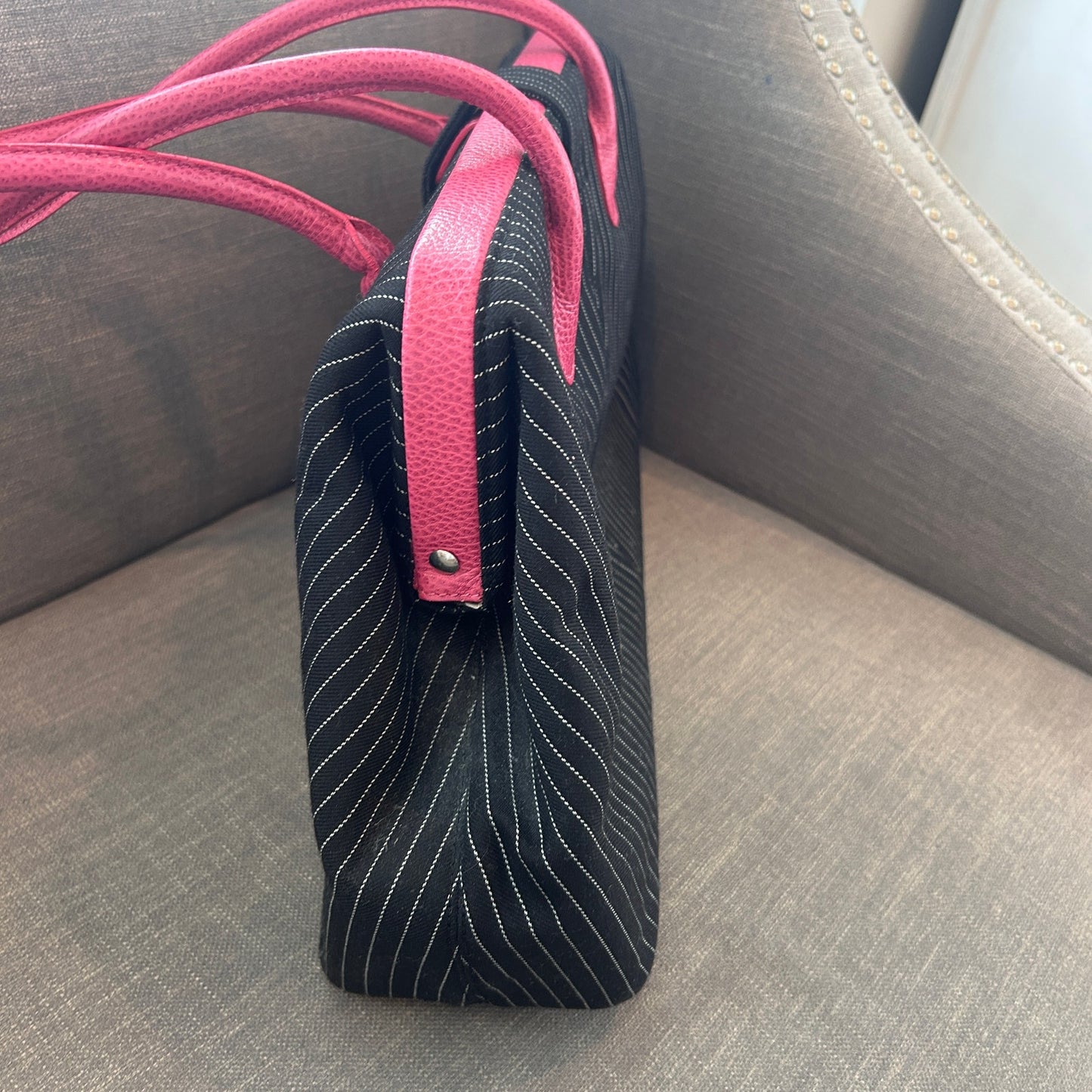 World According to Jess Black, White and Pink Large Top Handle Shoulder Bag