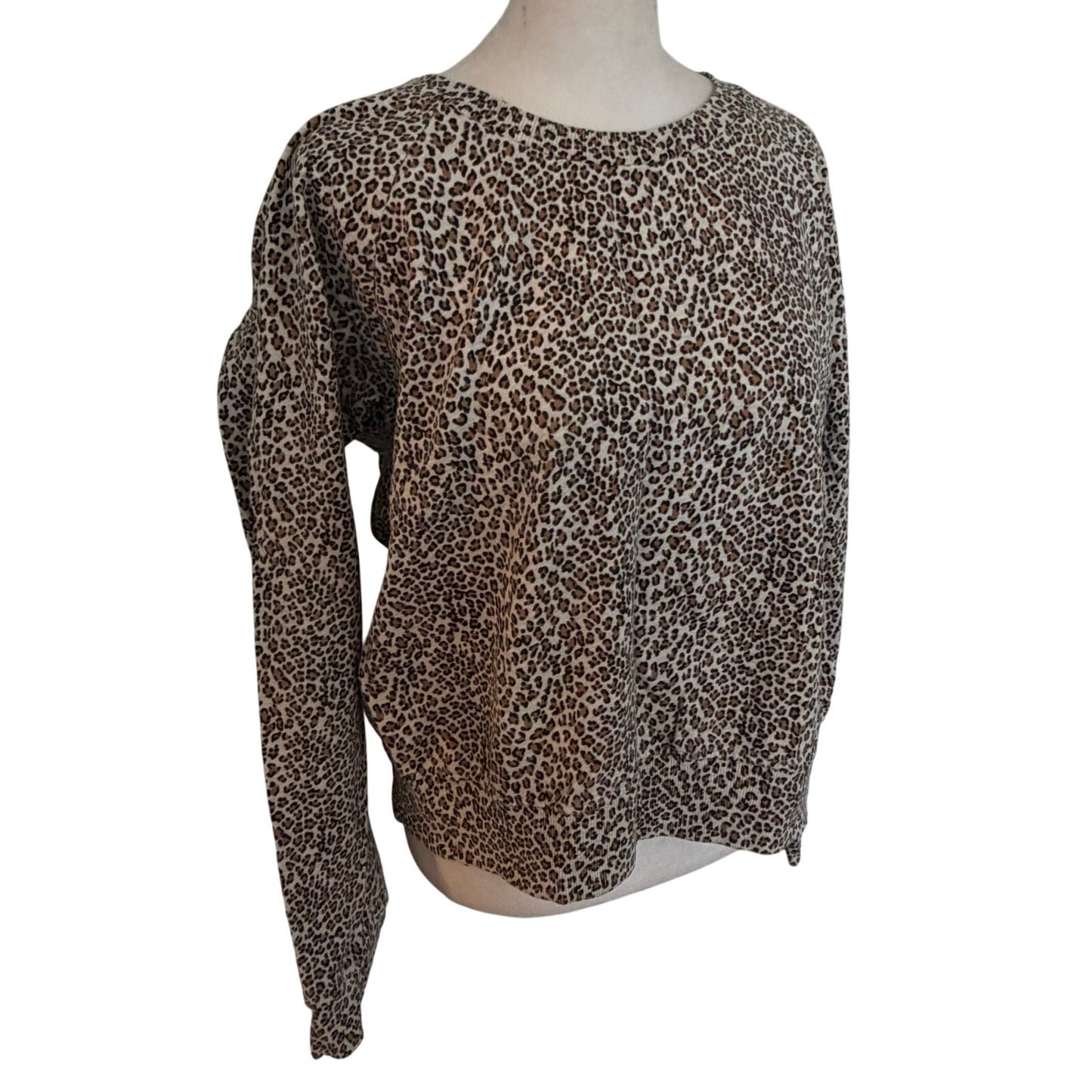 T.LA Cheeta Print Pullover Top Sweatshirt Banded Waist Womens Size Large Petite