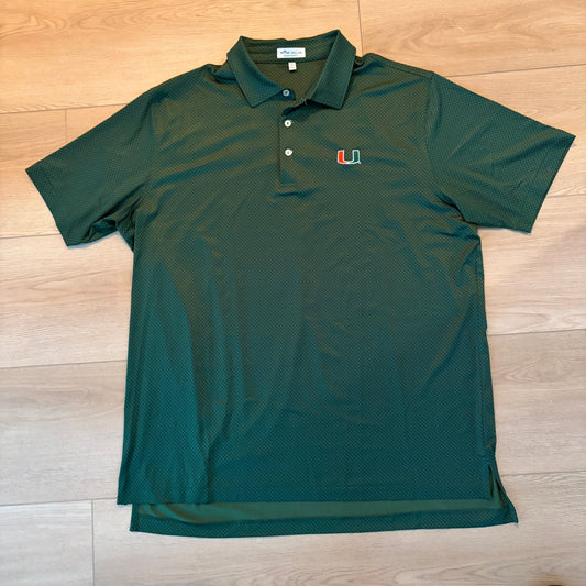 Peter Millar Summer Comfort Green University of Miami Polo Shirt Mens Size XL