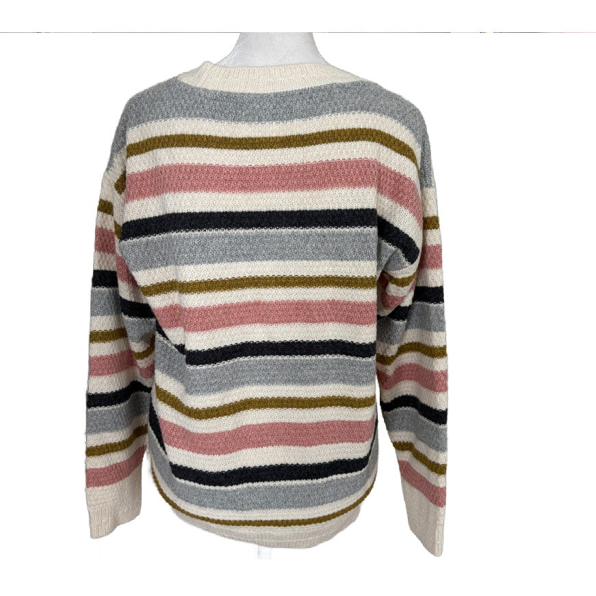 FatFace Ivory, Gray, Pink, Striped Crew Neck Sweater Womens Size Small